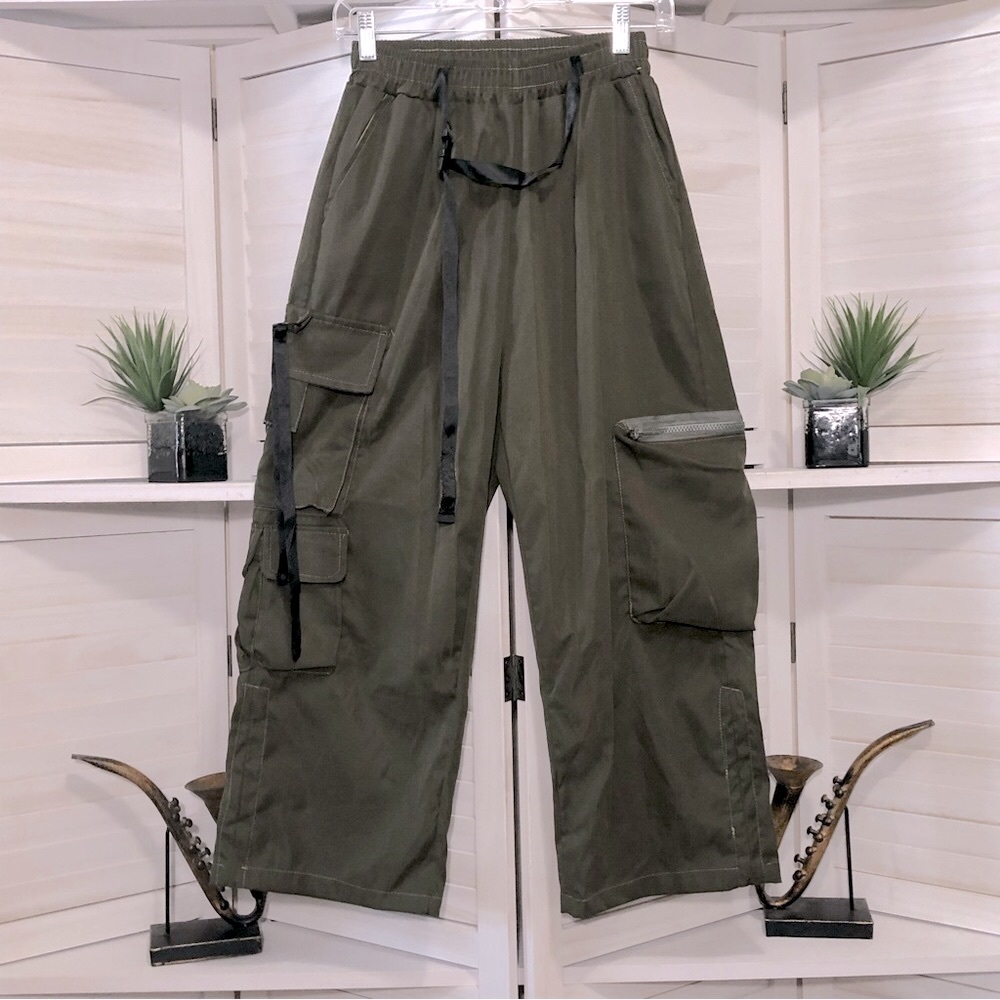 Army green Y2K safari high rise grunge skater cargo pants Sz S - Picture 1 of 9